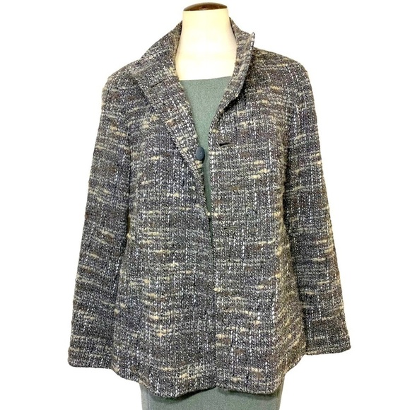 J jill tweed blazer jacket wool blend BGray Sz M Retro 60s Twee Classic - Picture 1 of 13